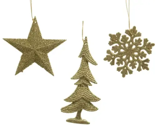 [340527] Decoris | Hangfiguur Boom/Ster/Sneeuwvlok Licht Goud Plastic Ø10,5cm Assortiment 