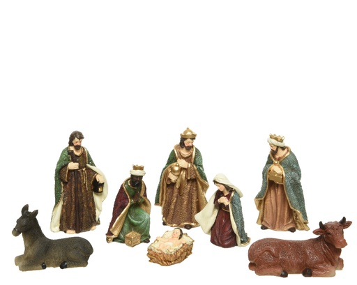 [418409] Kaemingk | Kerstbeelden Set Polyresin Maria/Jezus/Jozef/ Ezel/Os/3 Koningen 8-pack