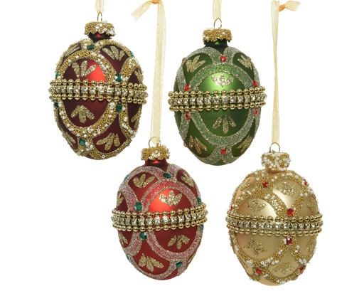 [435060] Kaemingk | Hangfiguur Glas Assortiment Ei Groen/Rood/Goud