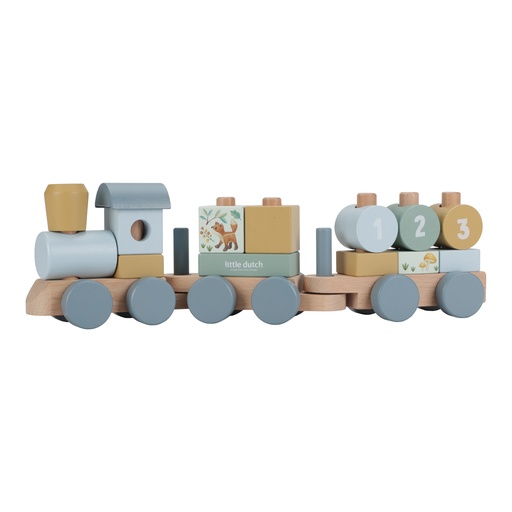 [490702] Little Dutch | Blokken Forest Friends Blokkentrein Hout Blauw +12m