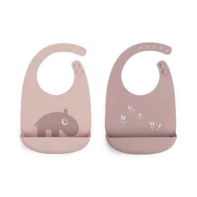 [430224] Done By deer | Slabbetje Ozzo met Kruimelvanger Waterdicht Siliconen Roze 2-pack