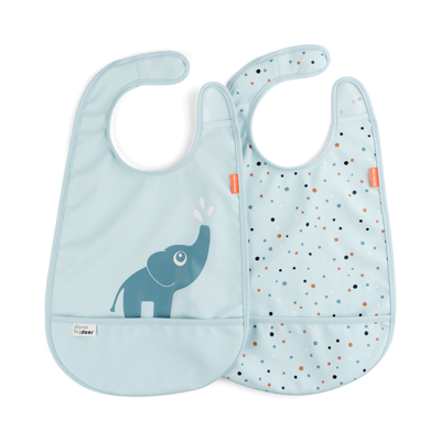 [430234] Done By deer | Slabbetje Elphee Velcro met Kruimelvanger Waterdicht Blauw 26,5x42cm 2-Pack