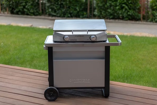 [365281] Werktafel Deluxe Trolley vr Barbecue op Wielen Staal Zilver 93x73x63cm 22kg
