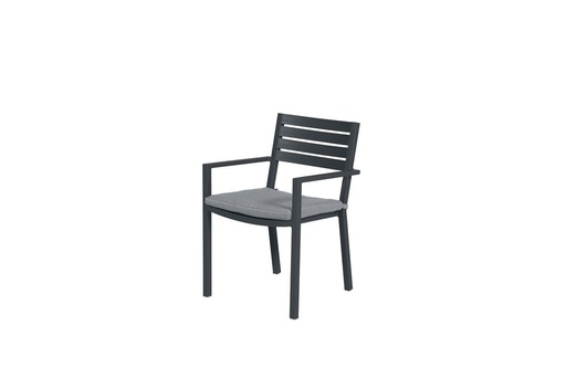 [350506] ZETEL/STOEL, San Francisco, diningstoel, 56.5 x 55 x 81 cm, carbon black, zwart alu frame, incl. kussen: lichtgrijs