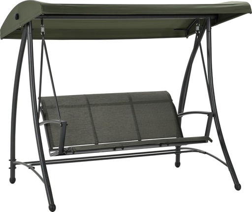 [399496] Garden Imp. | Bank, Rubens, Schommelbank, 3-zit, 175 x 122 x 205 cm, Carbon Black/Moss Green, Grijs/Groen, Metaal/Textileen