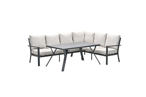 [472601] Garden Imp. | Tuinset Sergio Loungeset 3 Delen: 2 Driezitsbanken Met Hoek/Tafel Carbon Black Alu Frame Kussens: Desert Sand