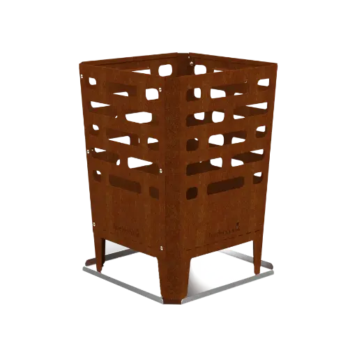 [425919] Barbecook | Terrasverwarmer Vuurkorf Jill 2mm Cortenstaal  Met Onderzetter/Afdekblad In Rvs 38x38x55cm