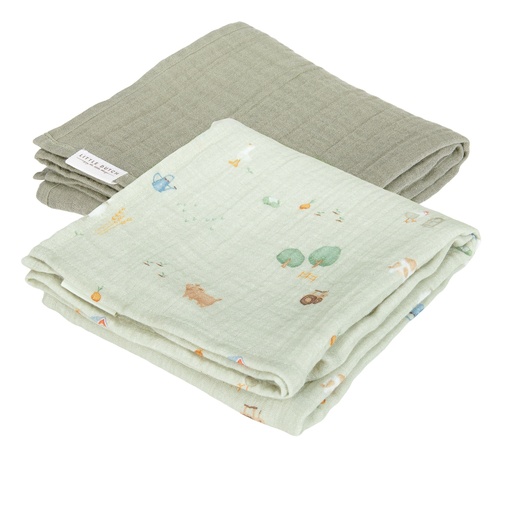 [469911] Little Dutch | Tetra Doek Little Farm Groen 70x70cm 2-pack