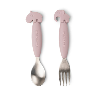 [456622] Done By Deer | Bestek Easy-Grip Deer Friends Lepel/Vork Powder +12M 2-delig