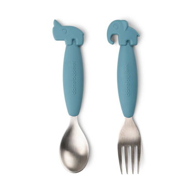 [456623] Done By Deer | Bestek lepel/vork Easy-Grip Spoon And Fork Set Deer Friends blue