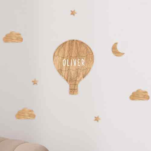 [518636] Vintiun | Wanddecoratie Luchtballon incl. Zelfklevende Letters  