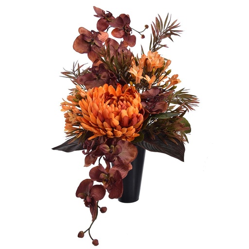 [521518] ORCHID MUM IN VASE 50CM ORANGE