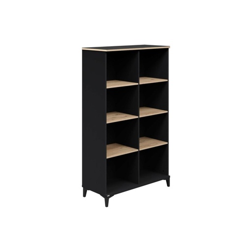 [460250] BOEKENKAST,Tomke, 6 open nis, naturel zwart-eiken bordeaux, 48x204x39cm, spaanderpl.