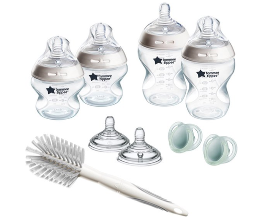 [316625] FLESVOEDING STARTERSET, 9-delig, 2x fles, 260ml + 2 x fles 150ml, 2 zuig- spenen,flessenborstel, 2x fopspeen 