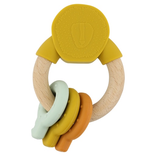 [523086] Trixie | Rammelaar Activiteitenring Hout/Siliconen Mr. Lion Geel