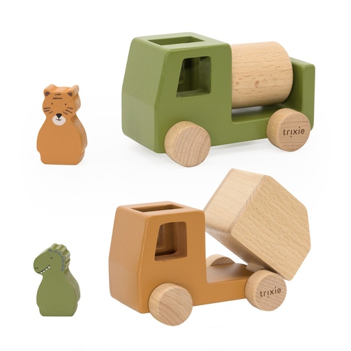 [523099] Trixie | Auto Dieren Bouwvoertuigen Hout 2-Pack