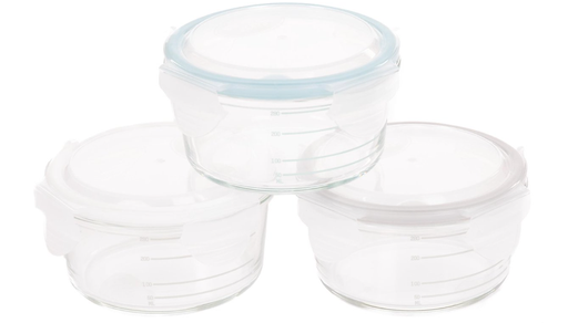 [381239] Bo Jungle | Bewaarpotje B-Bowls Glass Stapelbaar White/Grey 360ml  3-pack