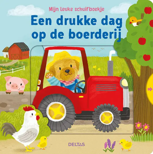 [426001] Deltas | Boek Mijn Leuke Schuifboekje Drukke Dag op Boerderij Traktor