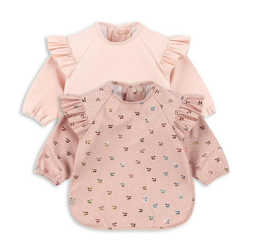 [524612] Konges Slojd | Slabbetje Dinner Bib With Sleeves Fairy Cherry/Cameo Rose 18M-3Y 2pack
