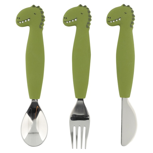 [485556] Trixie | Bestek Mr. Dino Lepel/Vork/Mes Siliconen Groen 3-delig