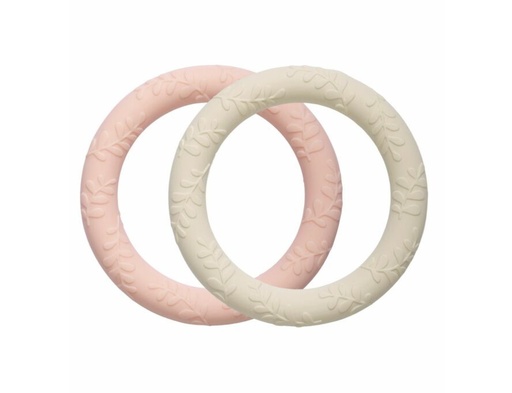 [526546] A Lovely Little Company | Bijtring Leaves Silicone Strawberry/Cream 2-pack