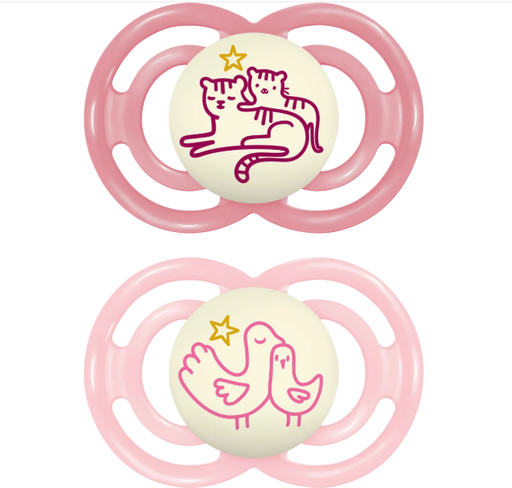 [527470] MAM | Fopspeen Perfect Night Silicon Kat/Vogel Roze 6-16M