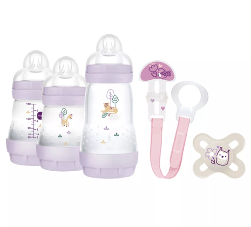 [527527] MAM | Starterset Welkom 3xFles/1xFopspeen/1xFopspeenketting Lila