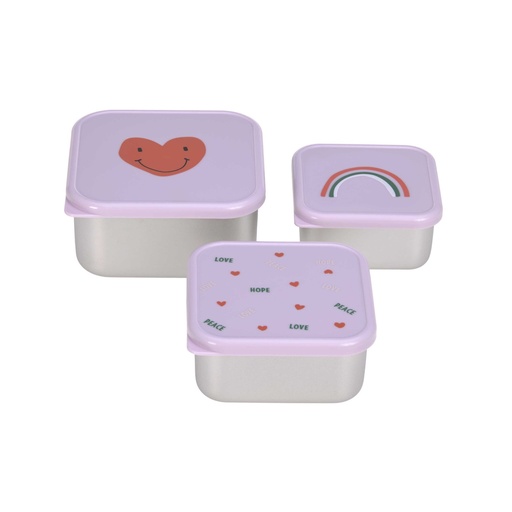 [527783] Laessig | Bewaarpotje Snackbox Stainless Steel Happy Rascals Smile Lavender 3-pack