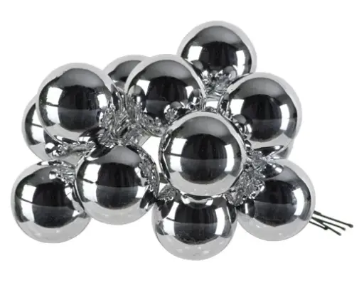 [44464] Decoris | Kerstbal Tros met 12 Glasballetjes Zilver Ø2,5 cm