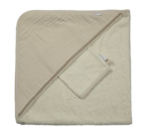 [530983] Pericles | Badcape + Washandje Creme 80x80cm