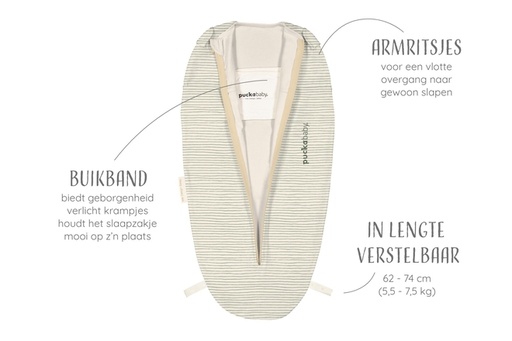 [532827] Puckababy | Inbakeren Mini Green Stripes 3-6M