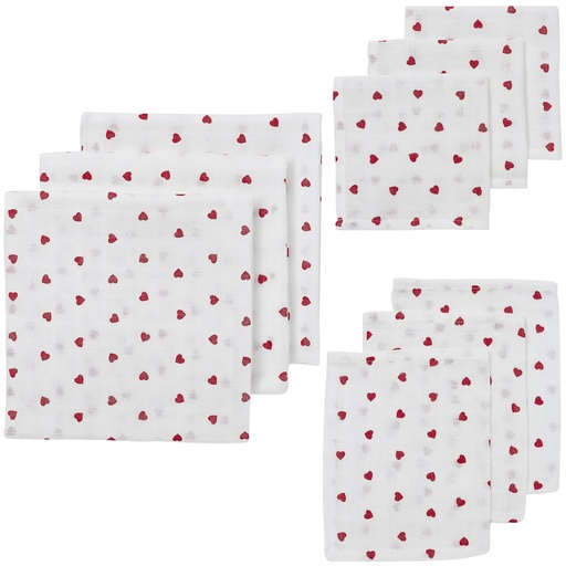 [533502] Meyco | Tetra Doek Starterset Sweet Heart Red Wit/Rood 9-pack