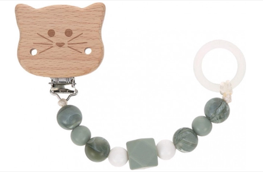 [535503] Laessig | Fopspeenketting Little Chums Cat Wood/Siliconen 