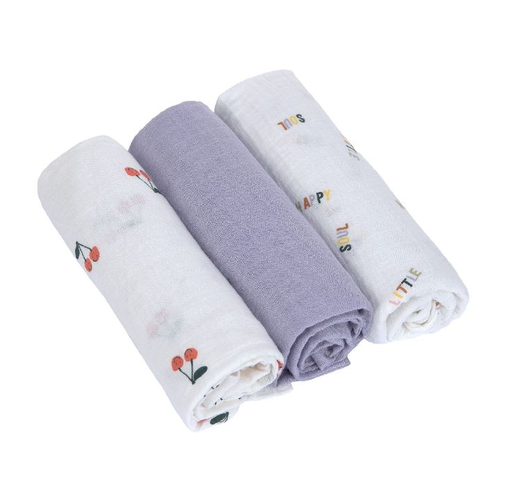 [536072] Laessig | Tetra Doek Swaddle & Burp Blanket Happy Fruits Cherry 3-pack
