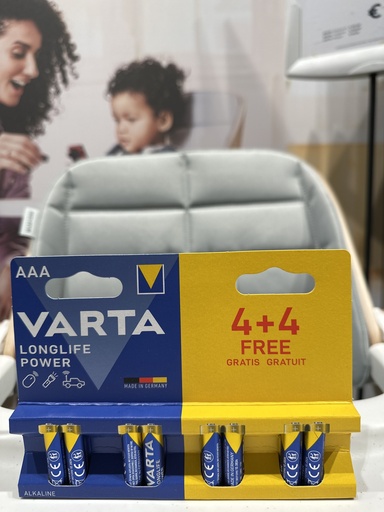 [537603] Varta | Batterijen AAA - LR03 Alkaline Longlife Power 4+4 gratis