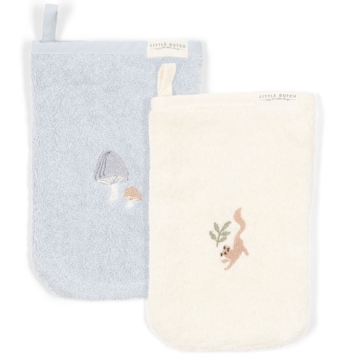[538253] Little Dutch | Washandjes Paddenstoel/Eekhoorn Geborduurd Blauw 2-pack