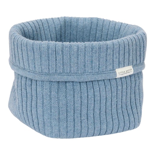 [538390] Little Dutch | Verzorgingsmand Pure Denim Blue Gebreid Rib Blauw 15x15x15cm