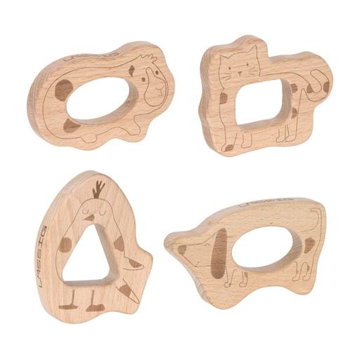 [539089] Laessig | Bijtring Teether Wood Set Little Mateys 4-pack