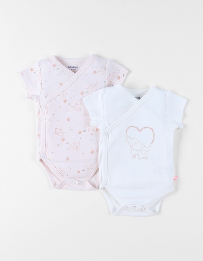 Noukies | Body Sweet Elephant Korte Mouw Olifant Roze/Wit 2-pack