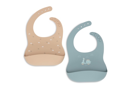 [543514] Jollein | Slabbetje On The Go Silicone Zand/Blauw 2-pack
