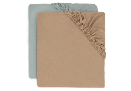[544465] Jollein | Hoeslaken Sea Green/Biscuit Jersey 40/50x80/90cm 2-pack