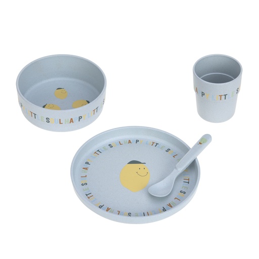 [546249] Laessig | Eetset Happy Fruits Lemon Dish Set PP/Cellulose Blauw 4- delig  