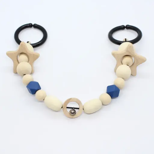 [546314] Klein Atelier | Wagenspanner met Belletje Houten Kralen/Ster Bright Blue Blauw 36cm