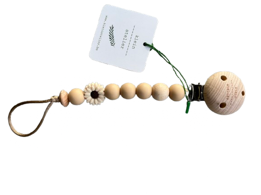 [546327] Klein Atelier | Fopspeenketting Newborn Houten Clip Bloem Ecru Kralen Latte 17cm