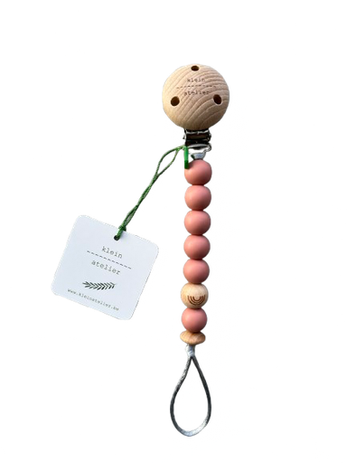 [546338] Klein Atelier | Fopspeenketting Newborn Houten Clip Regenboog Kralen Dusty Rose 17cm