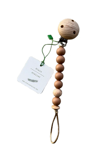 [546341] Klein Atelier | Fopspeenketting Newborn Houten Clip Maan Kralen Camel 17cm