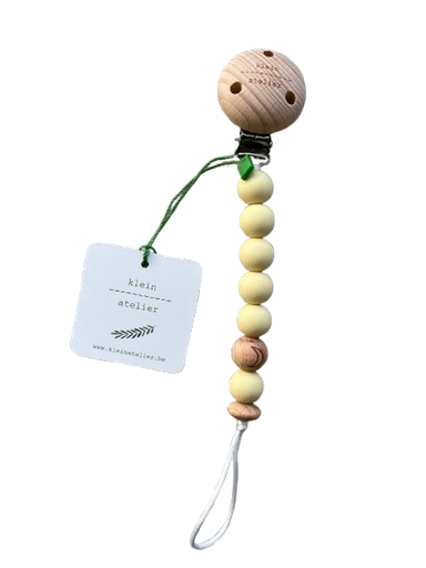 [546790] Klein Atelier | Fopspeenketting Newborn Houten Clip Maan Kralen Vanille 17cm