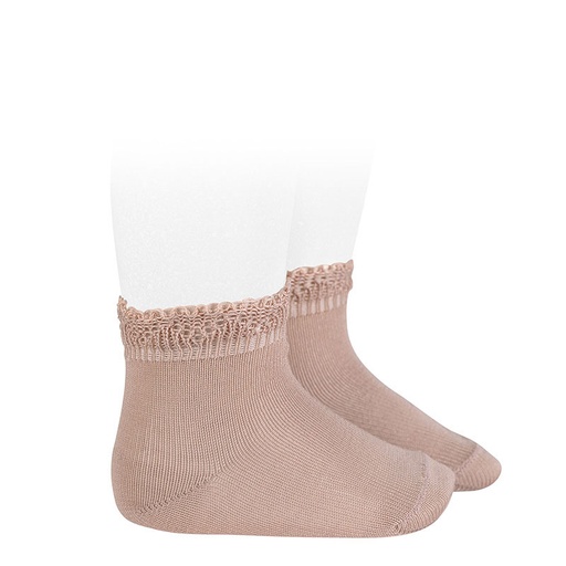 Condor | Kousen Cotton socks with openwork cuff Old Rose