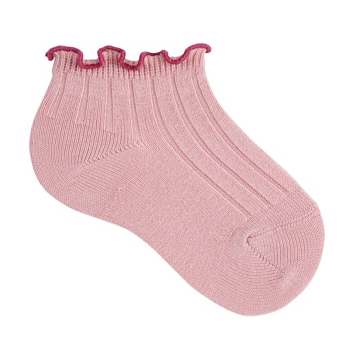 Condor | Kousen Ankle Rib Socks with Contrasted Curling Pale Pink