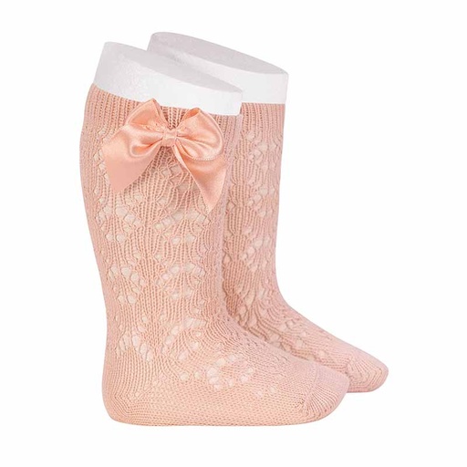 Condor | Kniekousen Perle geometric openwork knee-high socks with bow Nude